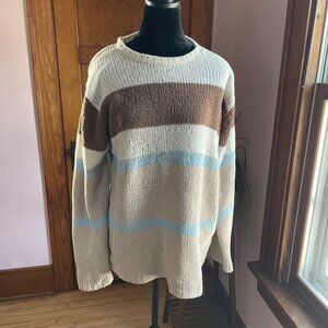 Vintage 90s Claudia D Chenille Style Striped Sweater XL Oversized Cozy Soft Knit